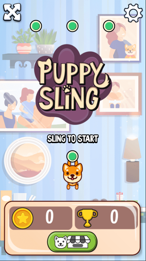 Puppy Sling Game Welcome Screen Screenshot.