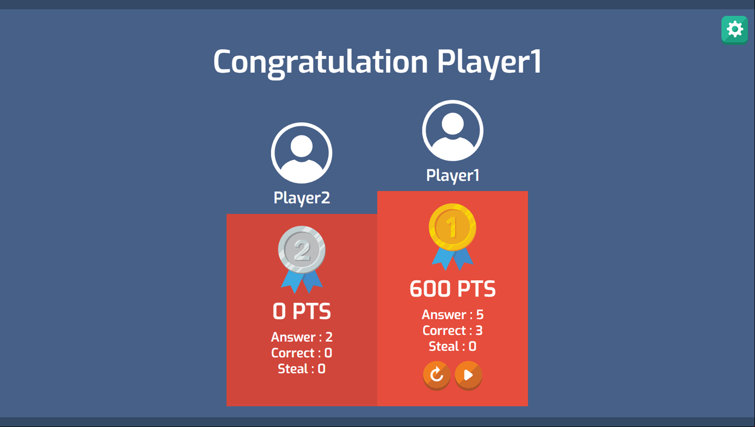 Quiz Game Vs Game Won Screenshot.