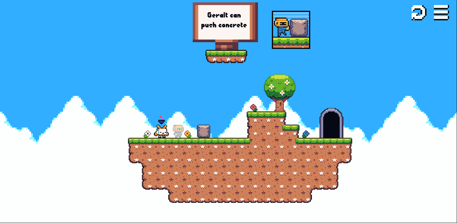 Roboduo Game Push Concrete Instructions Screenshot.
