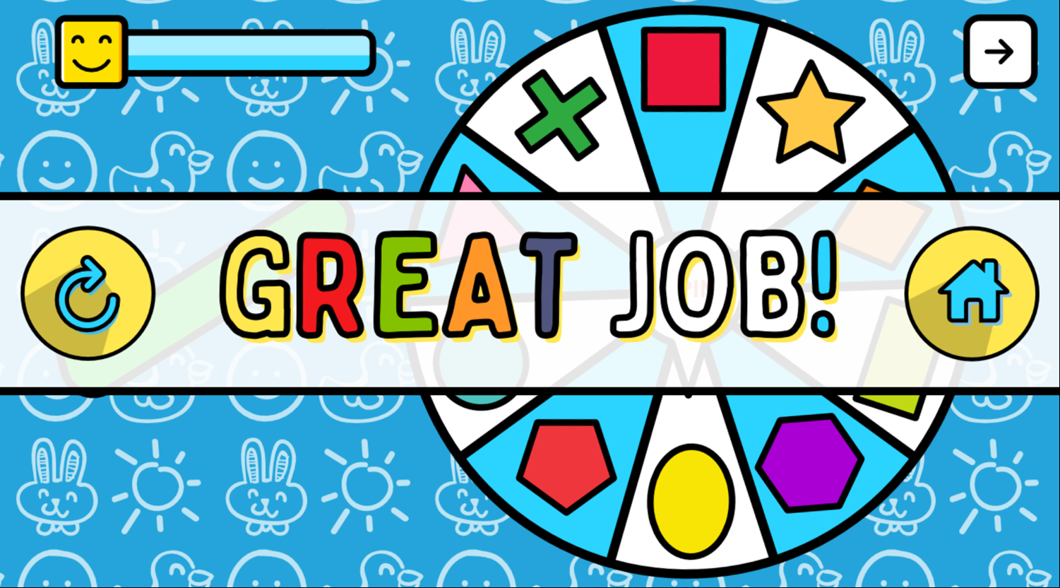 Shapes Wheel Game Great Job Screenshot.