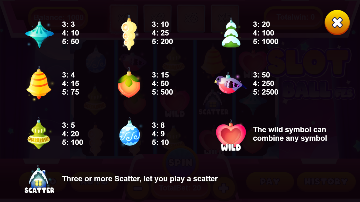 Slot Ball Fes Game Pay Table Screenshot.