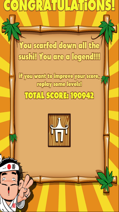 Sushi Matching Game Won Screen Screenshot.