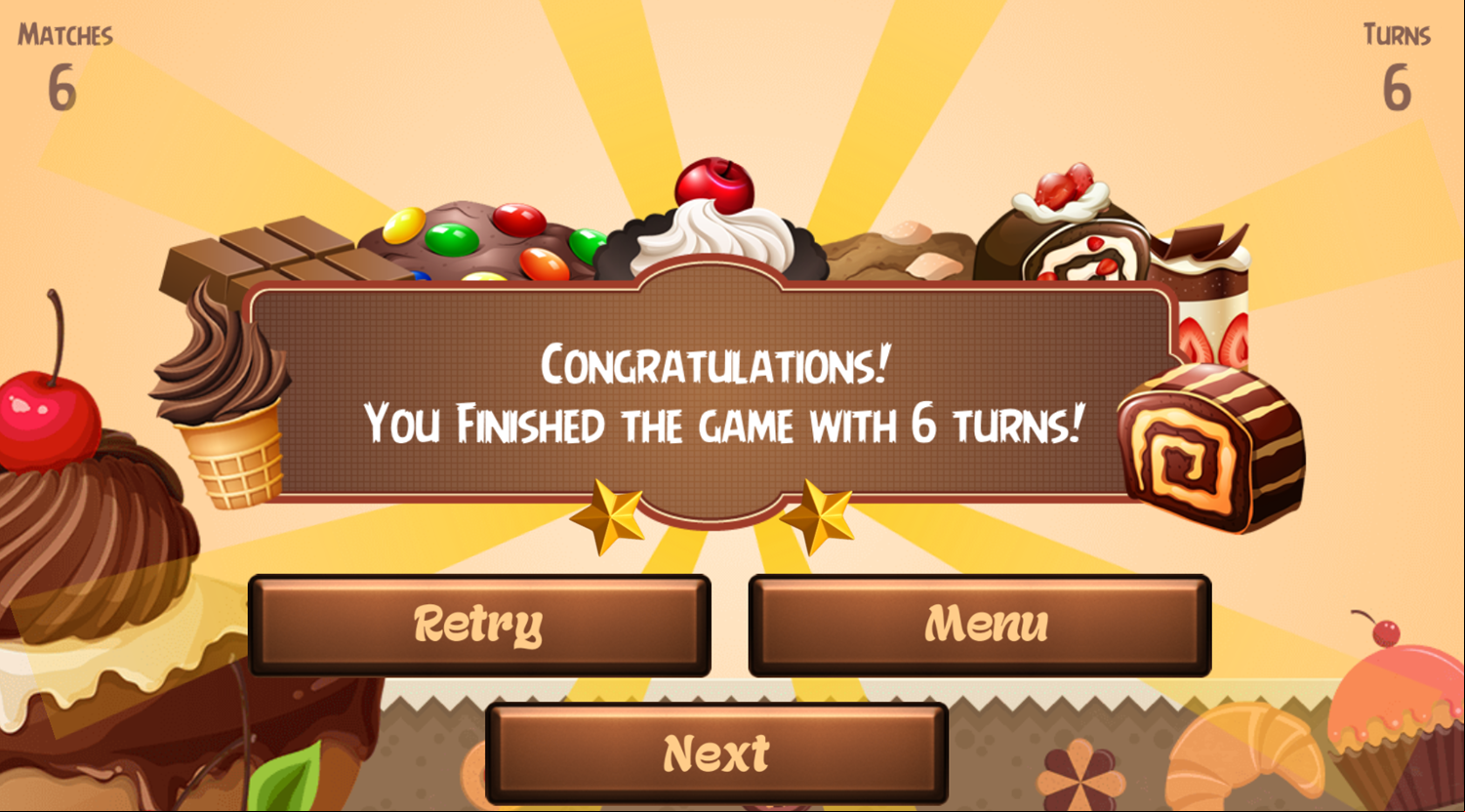 Sweets Memory Game Complete Screenshot.