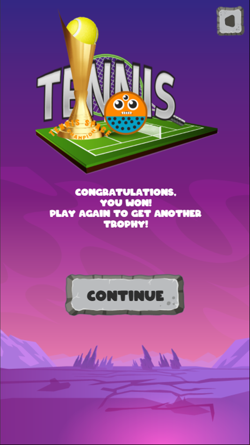 Tennis Space Game You Won Screen Screenshot.