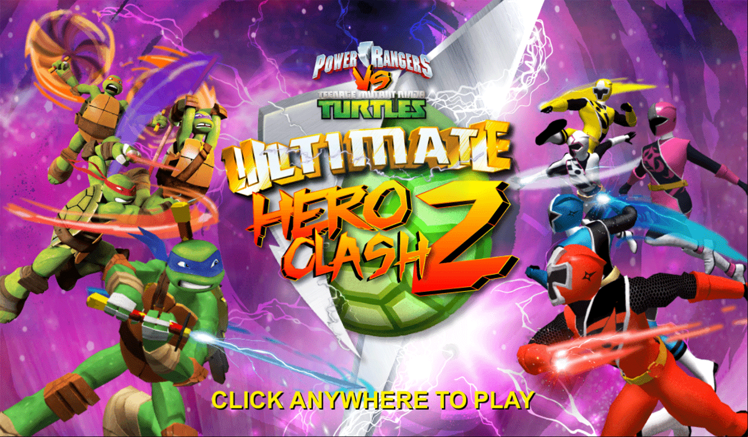 Power Rangers vs Teenage Mutant Ninja Turtles Ultimate Hero Clash 2 Welcome Screen Screenshot.