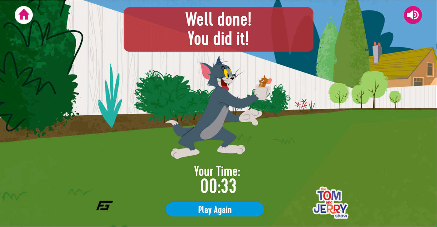Tom and Jerry Matching Pairs Memory Cards Level Beat Screenshot.