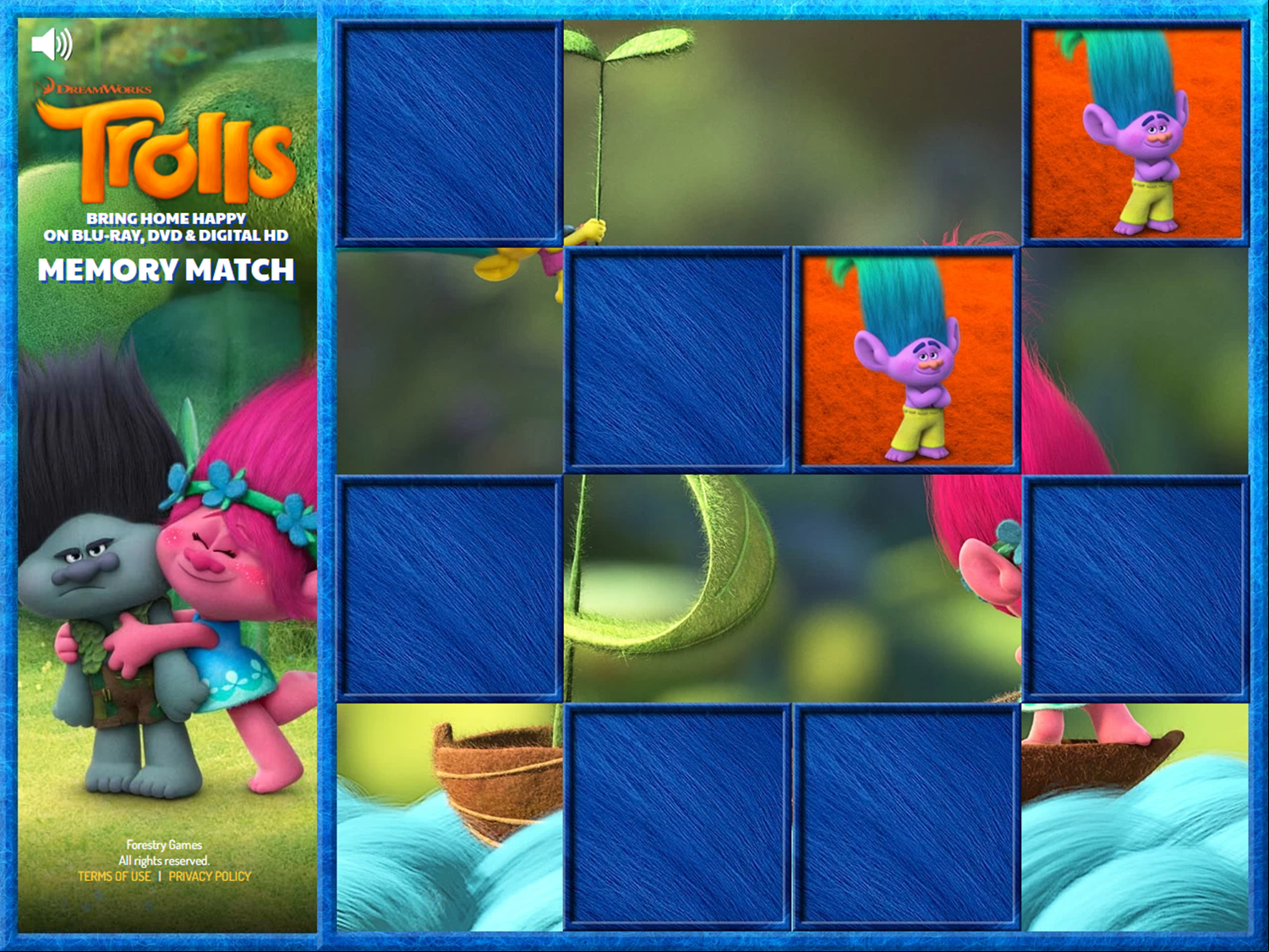 Trolls Memory Match Game Play Screenshot.
