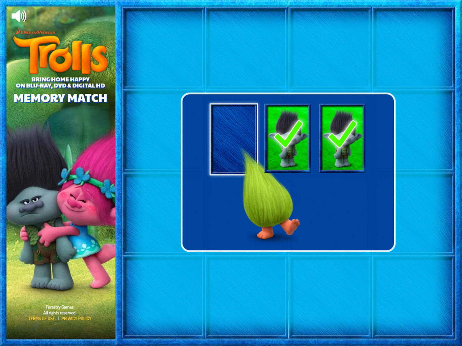 Trolls Memory Match Game How To Play Screenshot.
