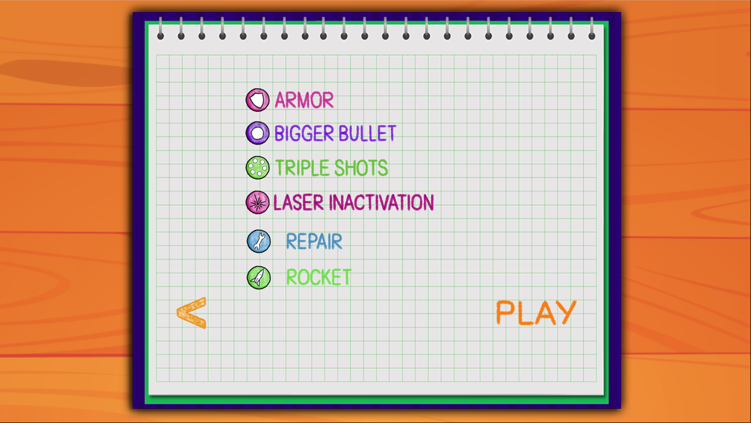 War of Tanks Paper Note Game Upgrade Types Screen Screenshot.