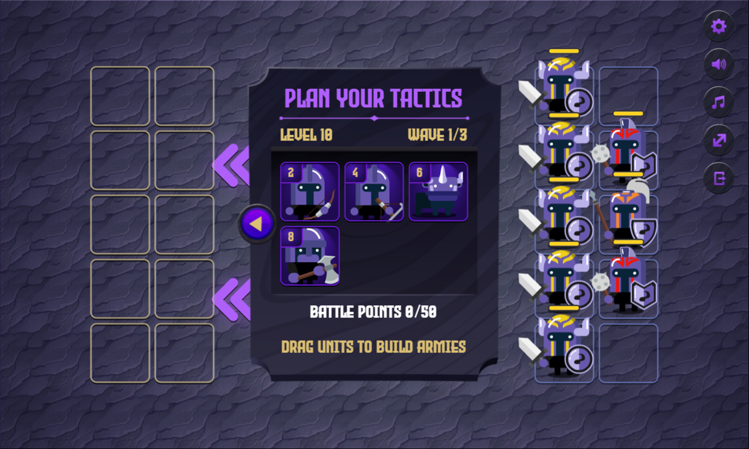 War Tactics Game Level 10 Second Army Menu Screen Screenshot.