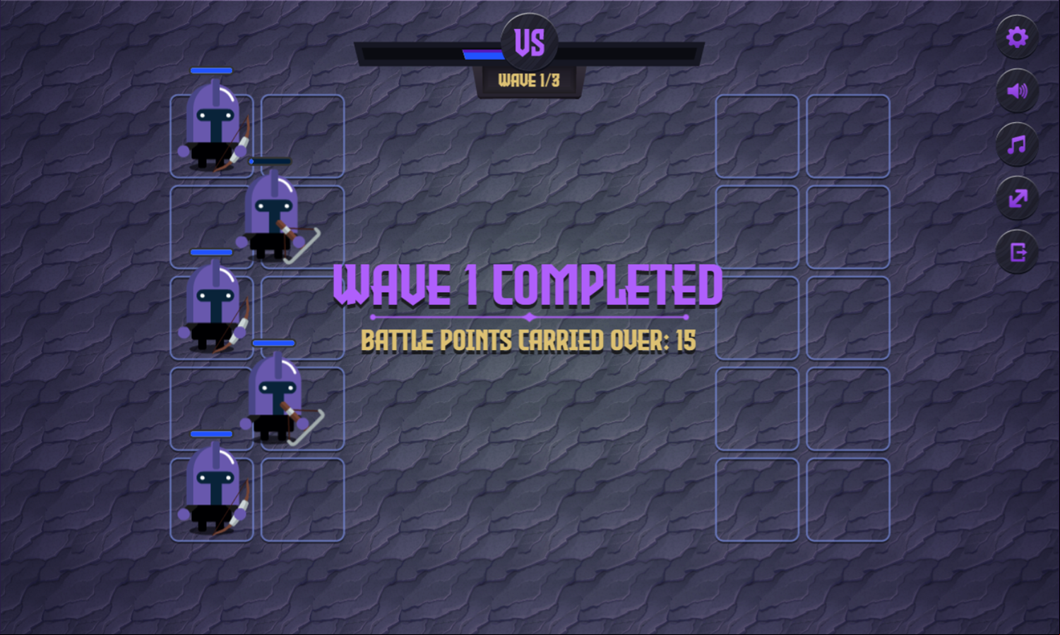 War Tactics Game Wave Complete Battle Points Carried Over Screen Screenshot.