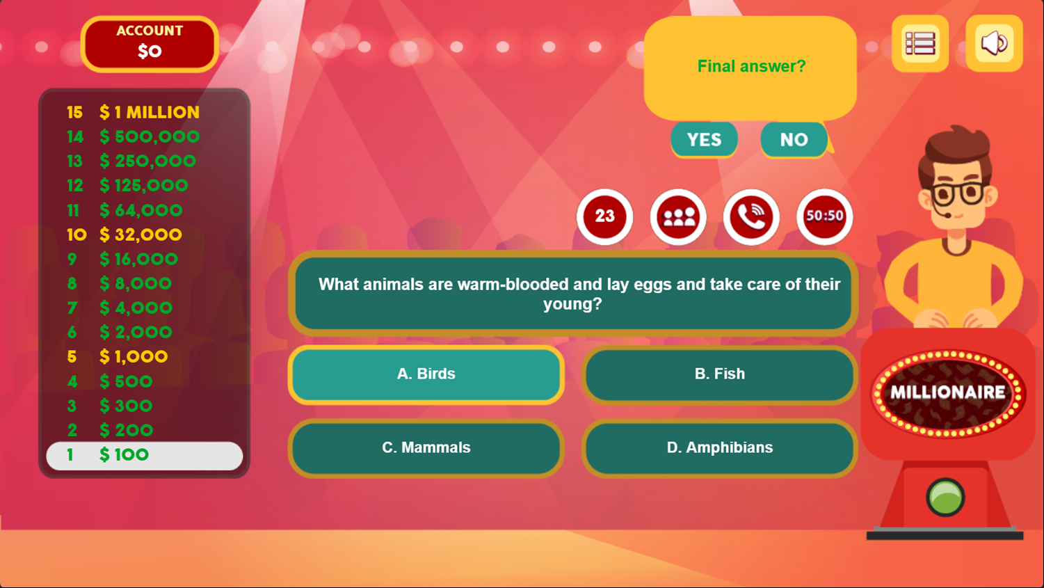 Who is the Kid Millionaire Game Answer Screenshot.