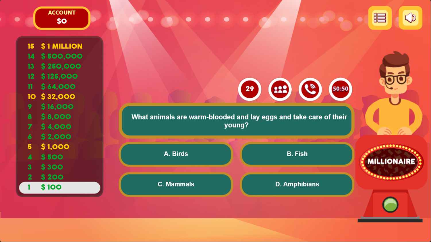 Who is the Kid Millionaire Game Question Screenshot.
