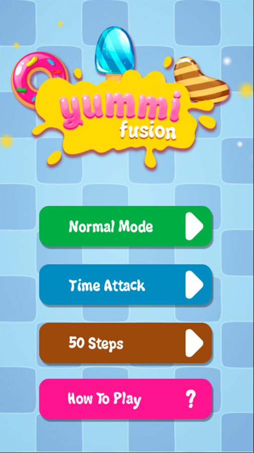 Yummi Fusion Game Welcome Screen Screenshot.