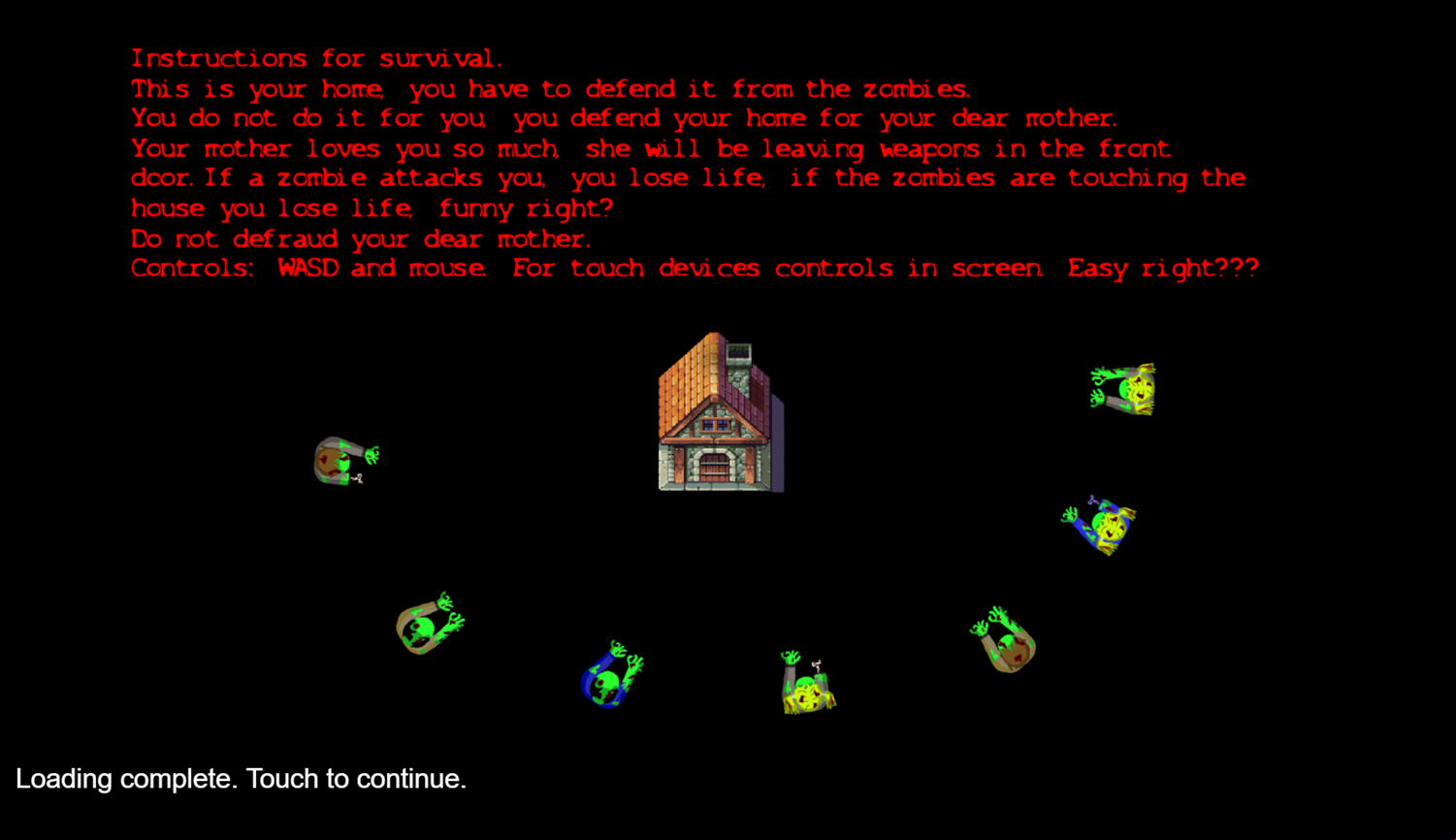 Zombie Defense Game Instructions Screenshot.